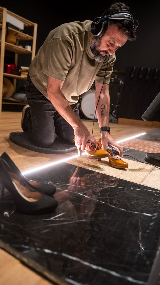 John Valasis at work, creating film sound effects