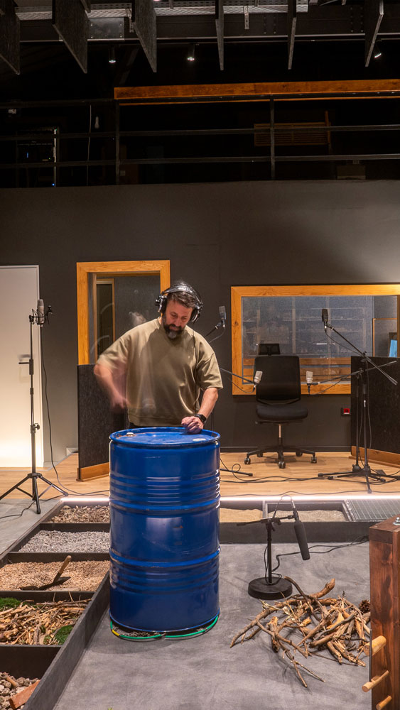 John Valasis at work, creating film sound effects